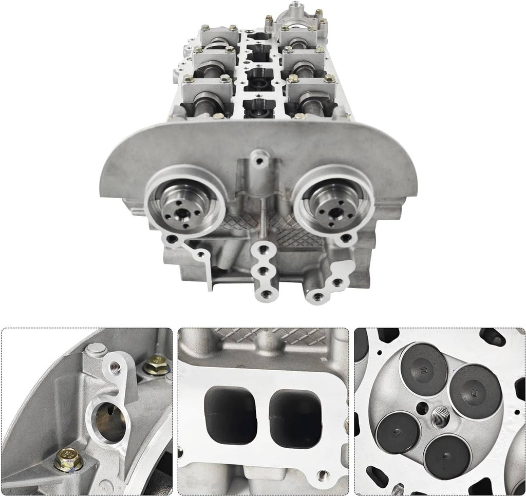 Cylinder head assembly front face with paired mounting bores and valve spring seats
