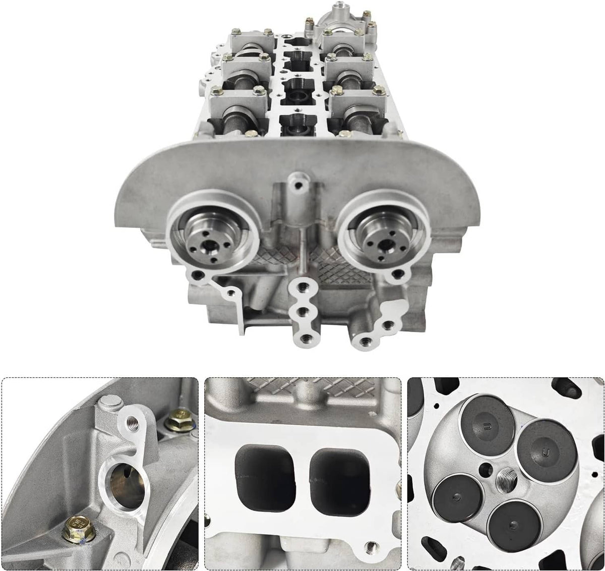 Cylinder head assembly front face with paired mounting bores and valve spring seats