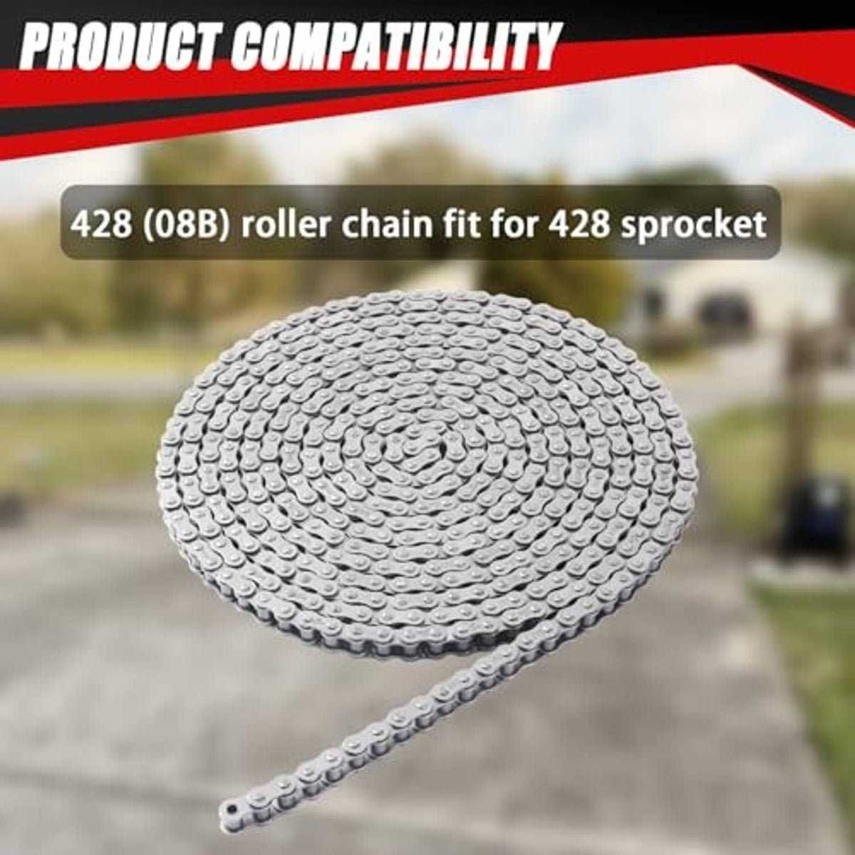 428 roller chain coil, silver metal links for chain-driven sprockets