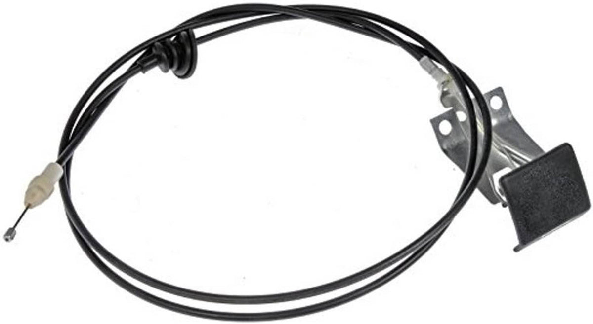 Black hood release cable assembly with metal bracket and black handle
