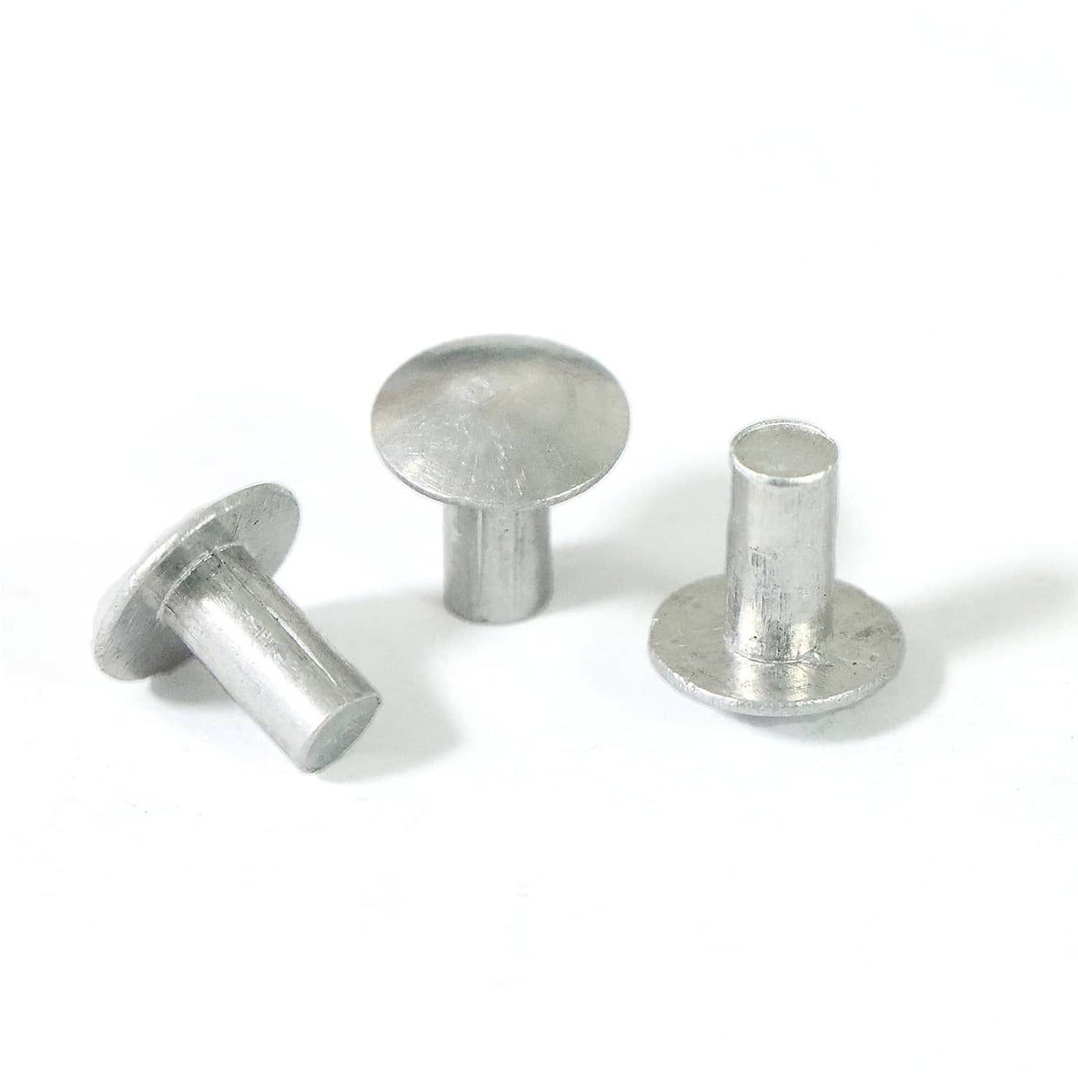 Set of 3/16 x 3/8 in brazier head aluminum rivets, silvery