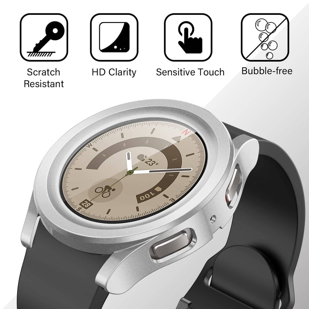 Silver watch case with scratch-resistant, HD clarity screen protector
