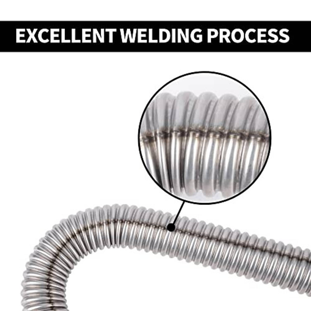 Stainless steel exhaust hose spring coil with visible welded turns near the end