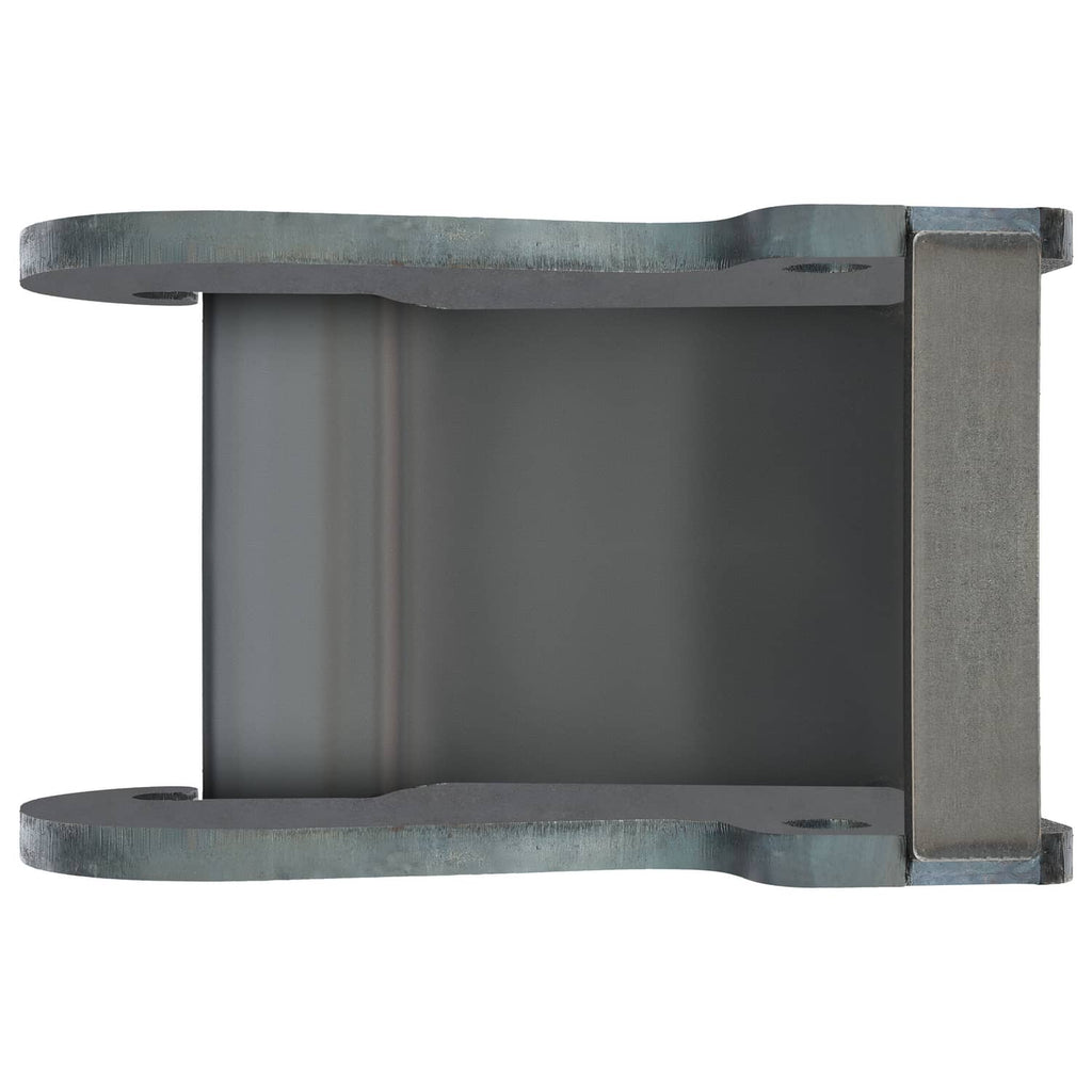 Rectangular excavator coupler bracket with open top bucket cradle and side mounting plate
