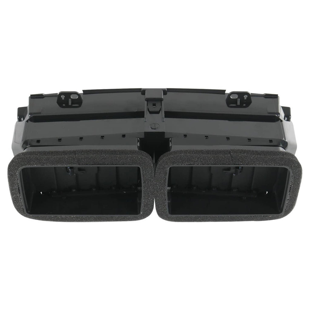 Black dual center dash air vent grille back view with twin openings and mounting bracket