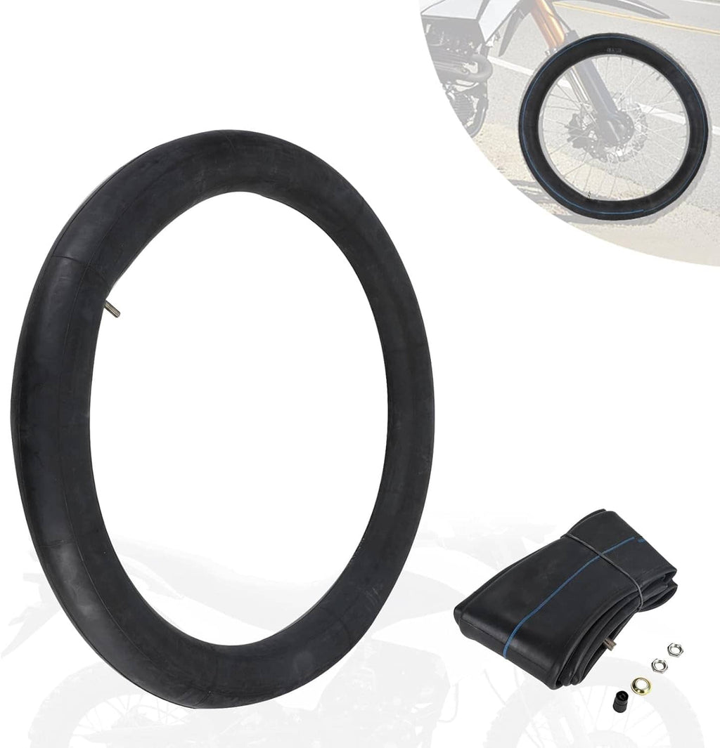 2.75-21 front tire inner tube with valve hardware and tube bundle, black with blue stripe