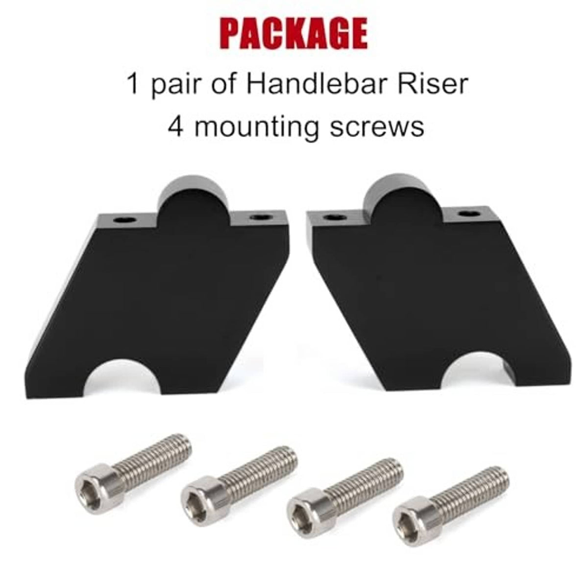 Handlebar riser set with 1 pair brackets and 4 mounting screws, black finish