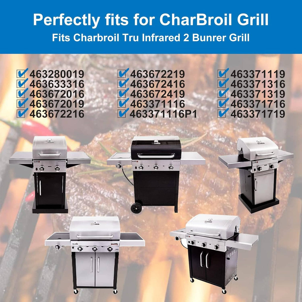Two-burner grill grate replacement set for CharBroil Tru-Infrared