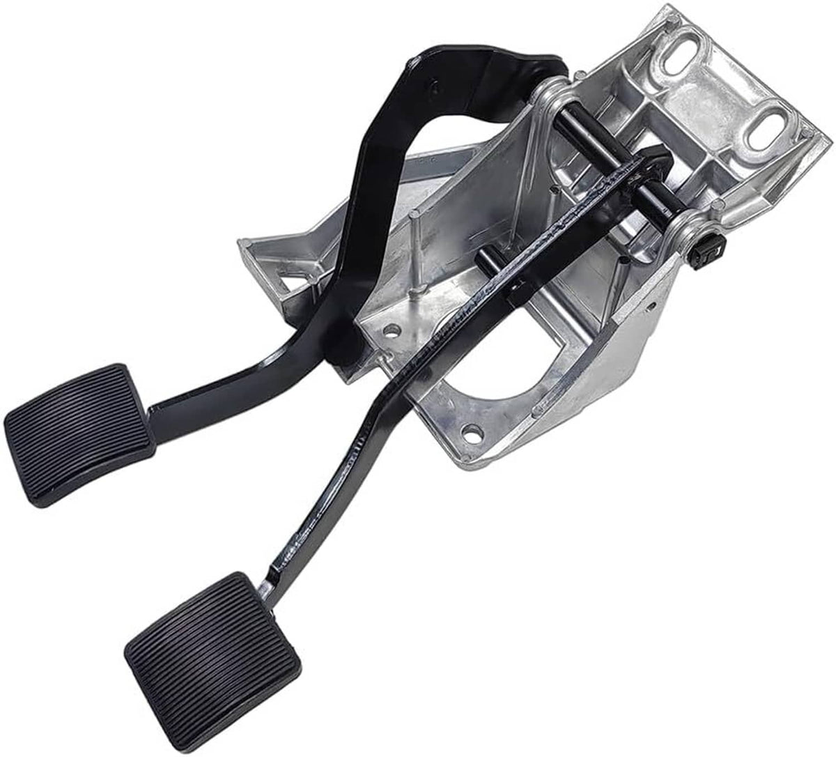 Brake and clutch pedal bracket mount assembly with black ribbed rubber pedals