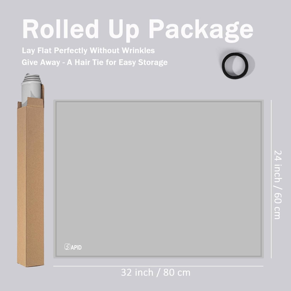 Gray silicone mat rolled and packaged in a sleeve, large rectangular size