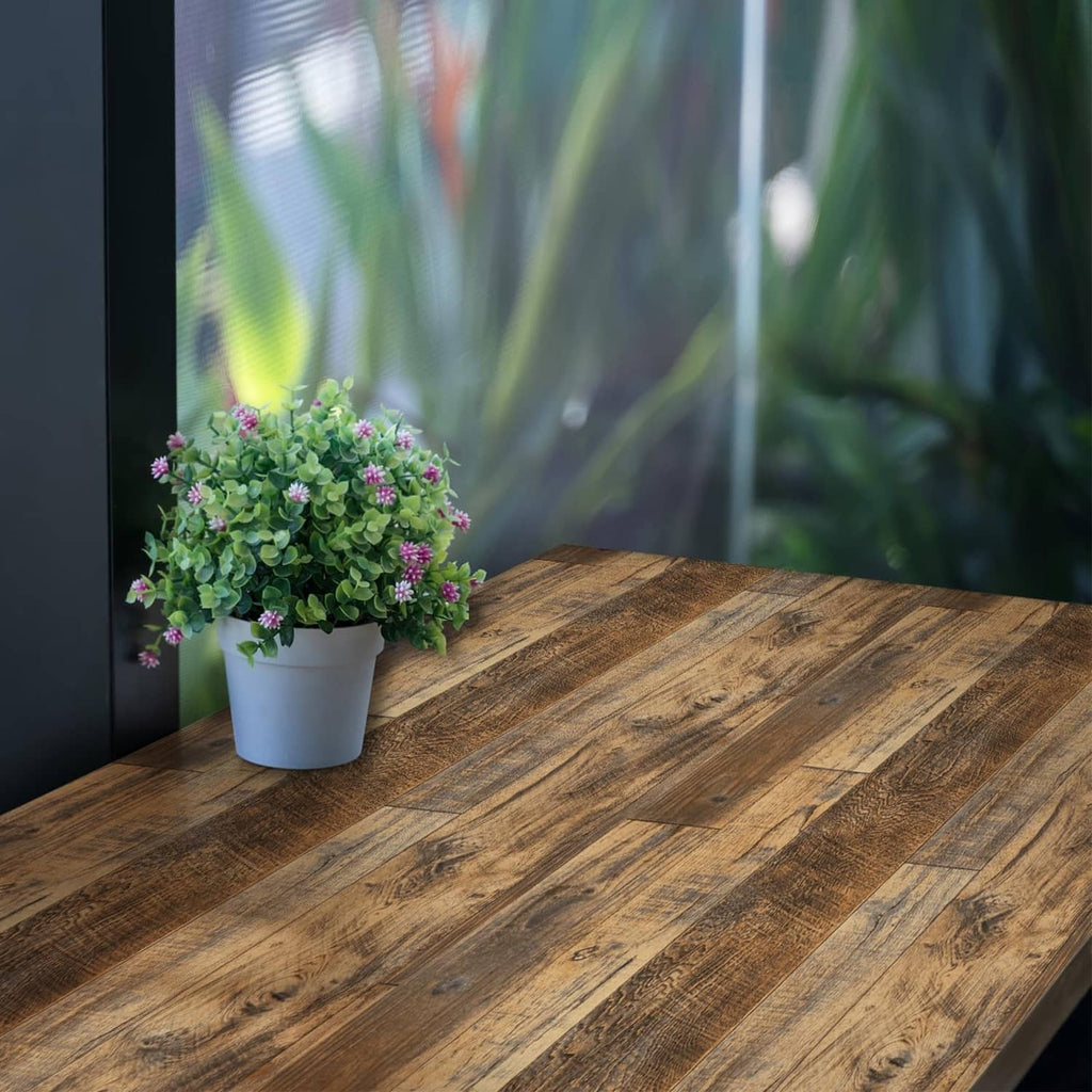 Shiplap wood wallpaper texture on wall, medium brown woodgrain plank pattern
