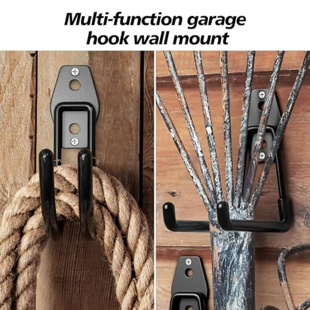 Black multi-function garage hook wall mount holding rope and hanging items