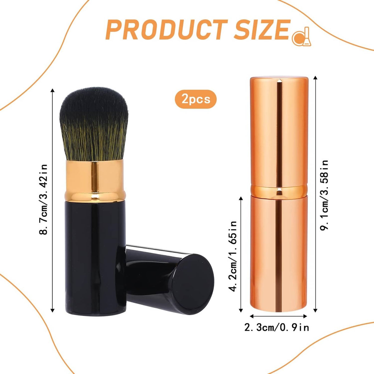 Retractable blusher brush set: black base with champagne-gold tube cover and brush head