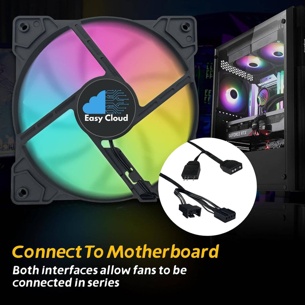 120mm ARGB PWM case fan with bundled 4-pin connector cables