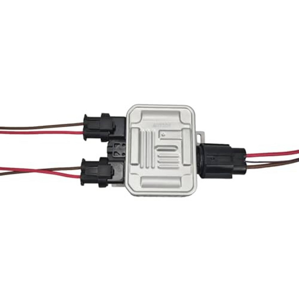 Cooling fan control module with inline connector plugs and red/brown wiring
