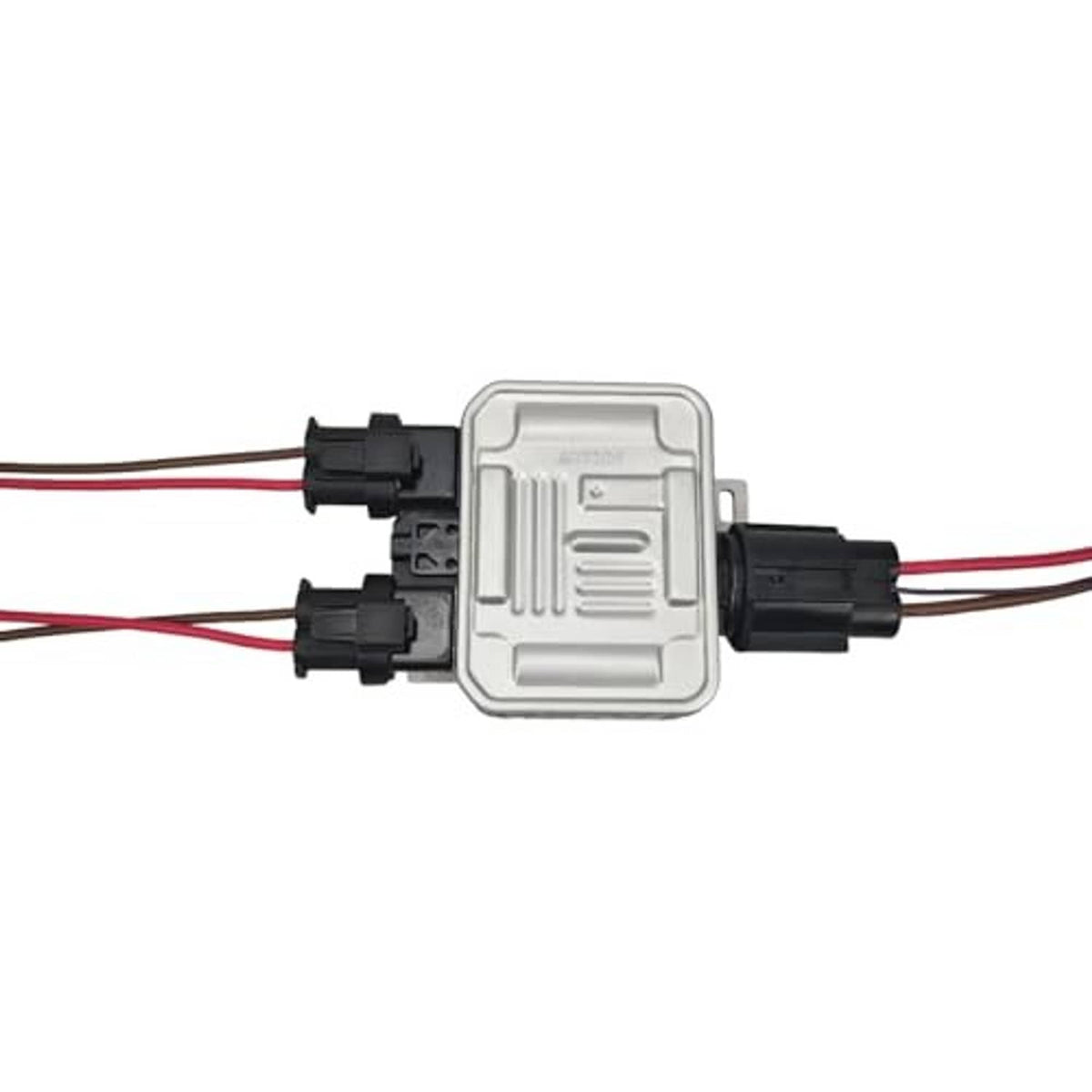 Cooling fan control module with inline connector plugs and red/brown wiring