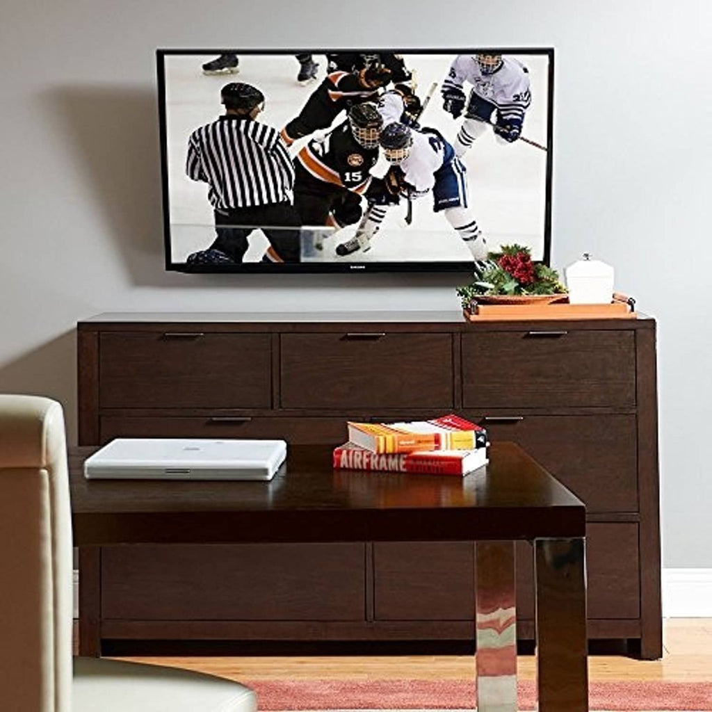 Full-motion TV wall mount with VESA plate extending from wall for flat-screen