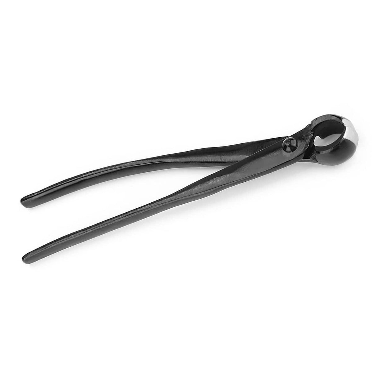 Bonsai concave cutter tool with black handles and circular cutting head