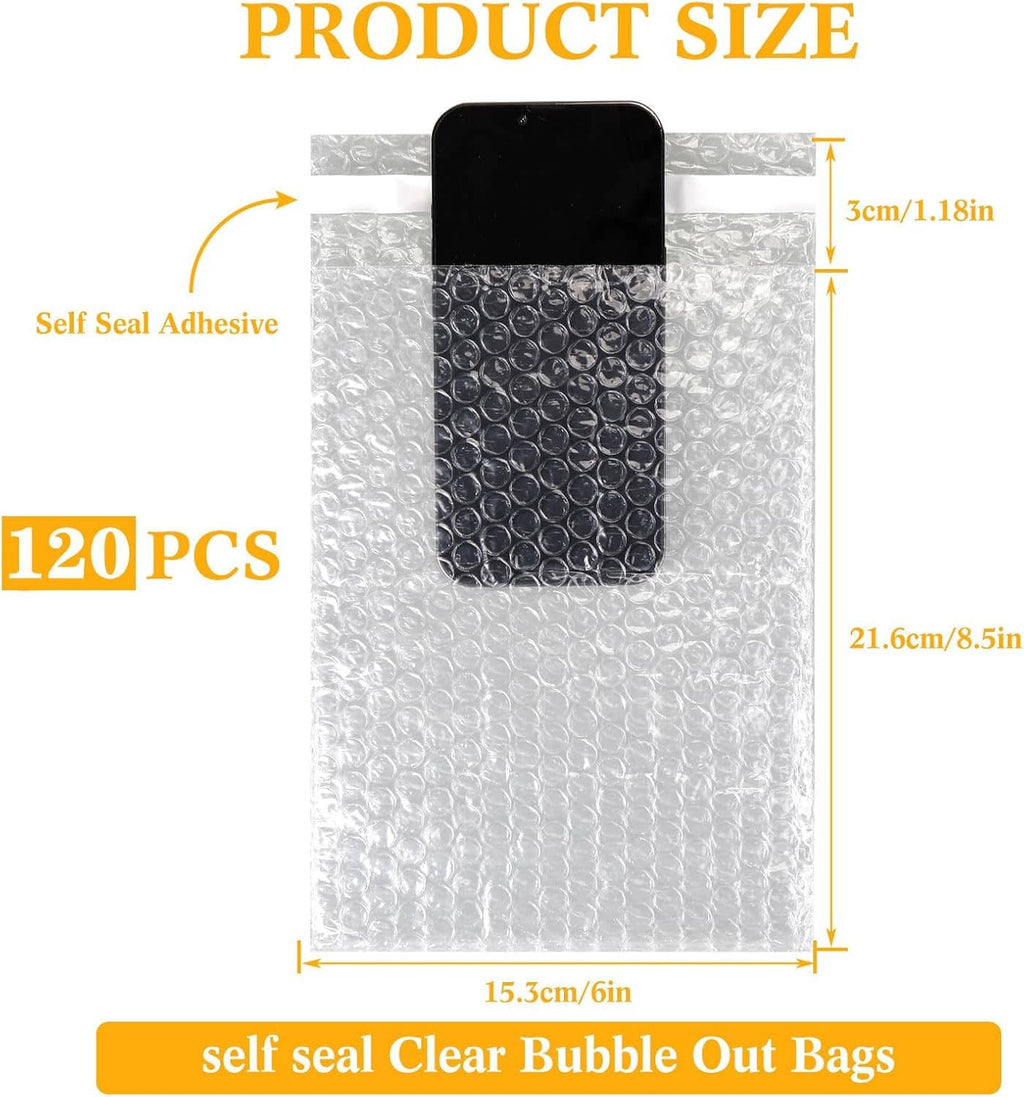 Self-seal bubble out bags with size 6x8.5 in and 120-pack count
