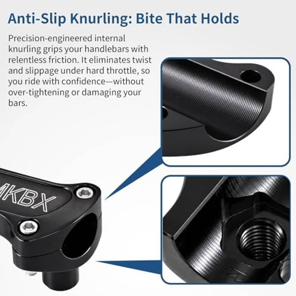 Black anti-slip knurled handlebar clamp with close-up texture detail