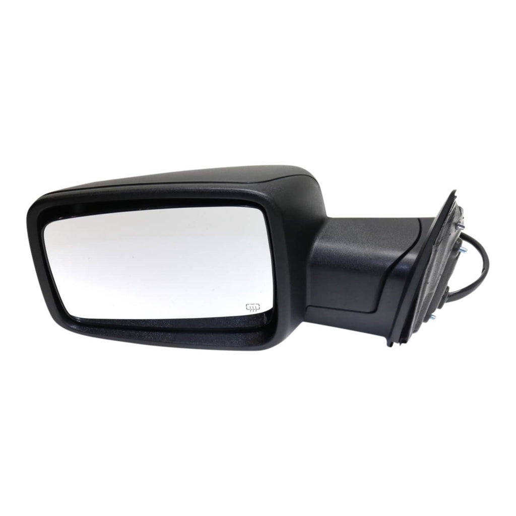 Black side mirror with clear glass and mounting arm near connector bracket