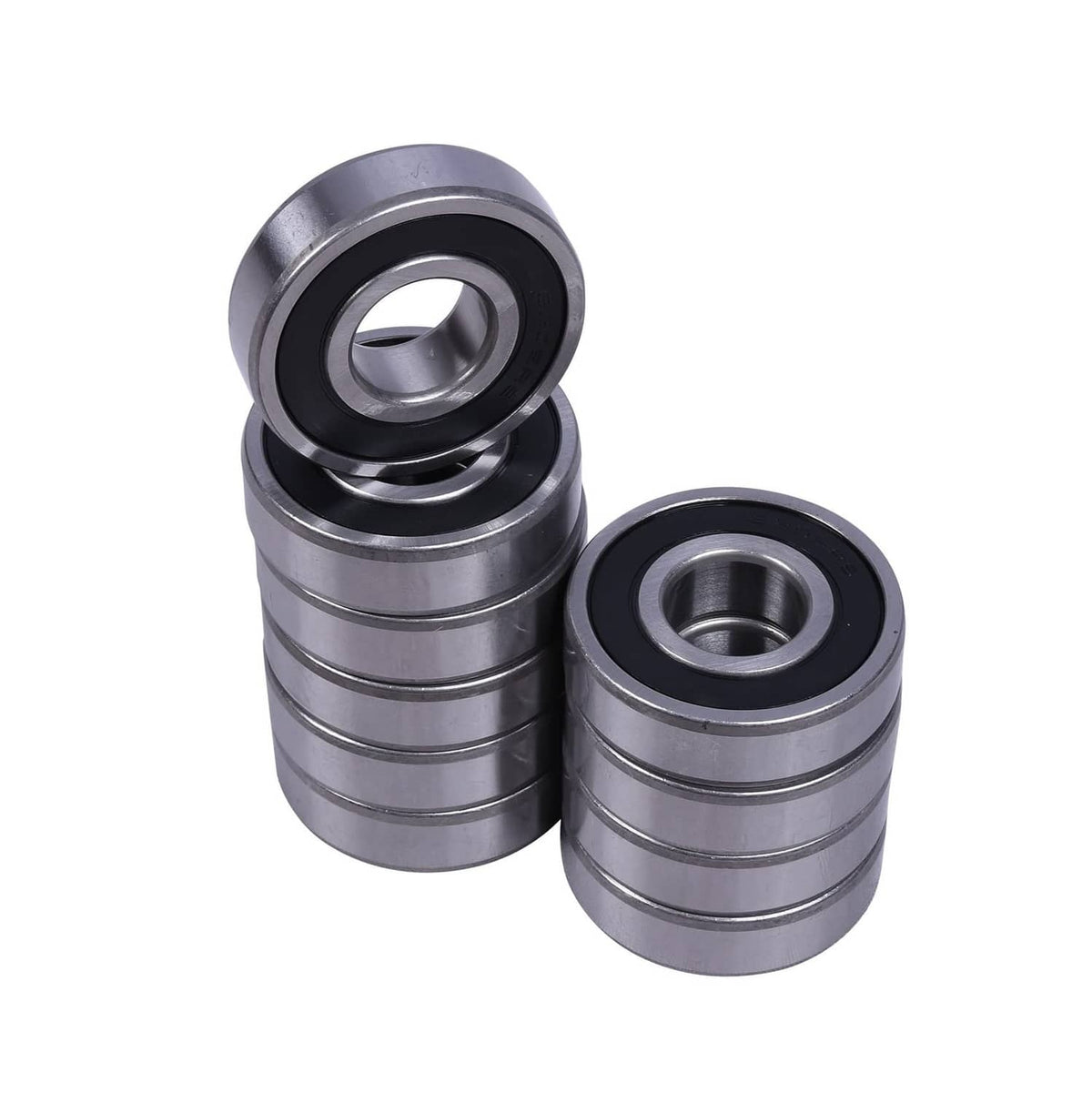 Stacked deep groove ball bearings with black rubber seals