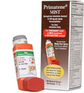 Epinephrine asthma inhaler aerosol with orange dispenser and boxed package