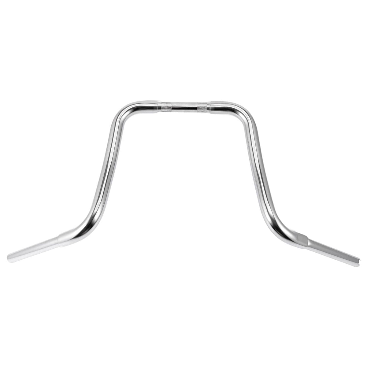 Polished chrome ape hanger handlebar with flat center and tapered ends