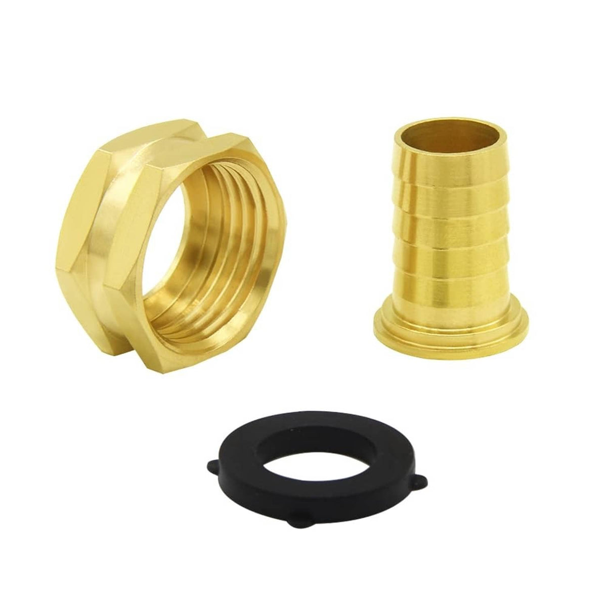 Garden hose adapter set with brass barbs and black rubber washer