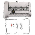 Silver aluminum engine valve cover with attached gasket and mounting hardware