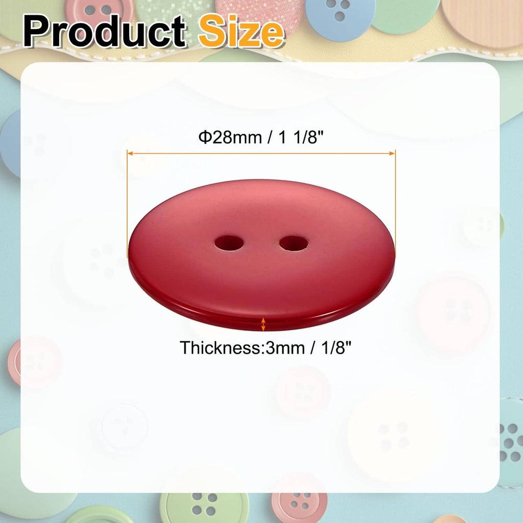 Resin sewing button, burgundy, 28mm round with two holes; 3mm thickness