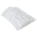 White plastic twist ties with metal core, 6-inch long strands in bundle