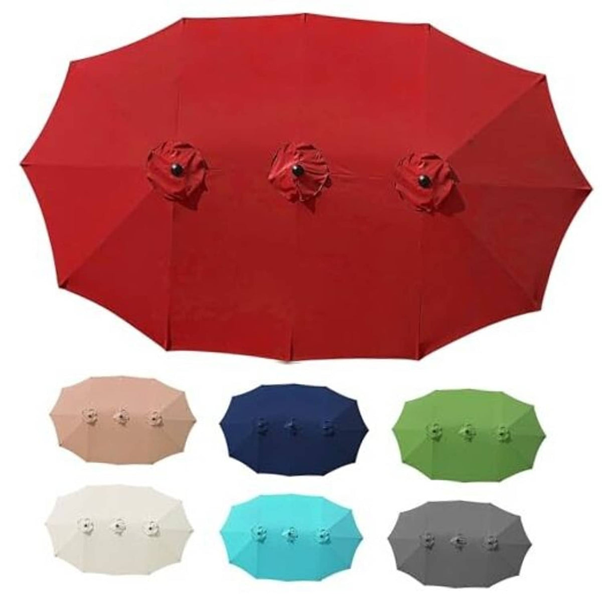 Burgundy patio umbrella canopy replacement with 12 ribs and vented finials