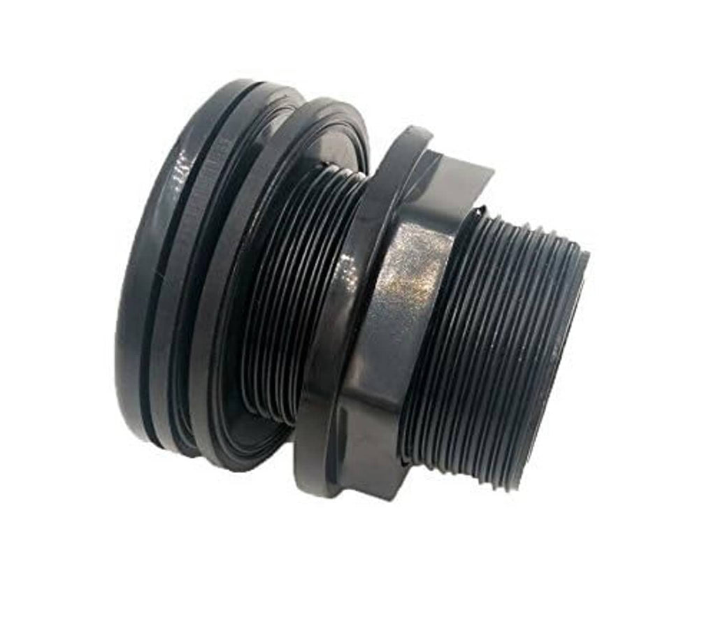 Black bulkhead fitting with gasket-style ring and external threads