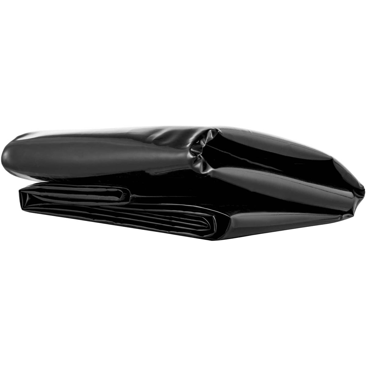 Black pond liner folded roll shape with thick, glossy surface and sealed edges