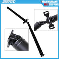 Rear prop shaft assembly with rubber boot and mounting brackets, black driveshaft.