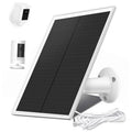 White solar panel charger with wall mount and coiled charging cable for outdoor camera