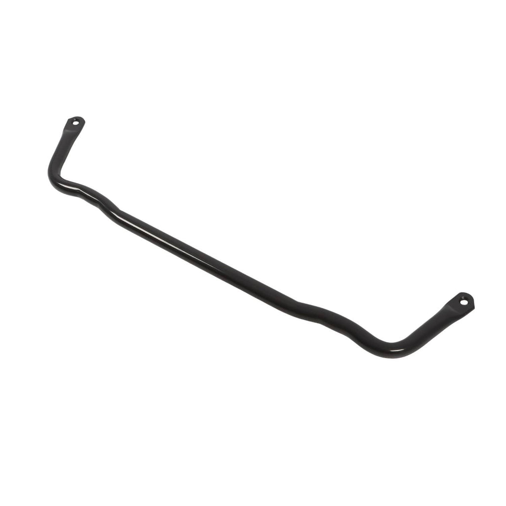 Front sway bar: black steel stabilizer bar with mounting holes and curved ends