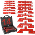 14-piece red aluminum woodworking setup block set with black storage case