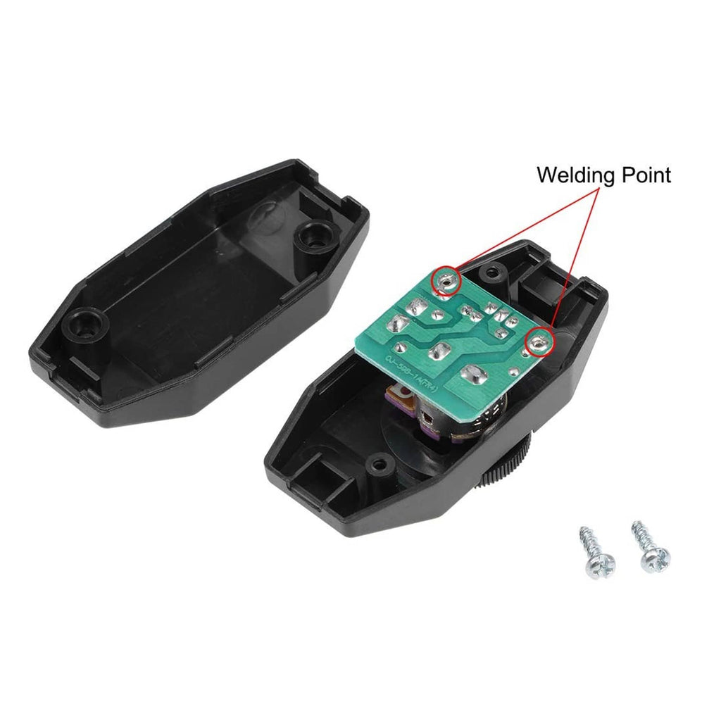 Rotary cord dimmer switch housing with exposed PCB and mounting screws