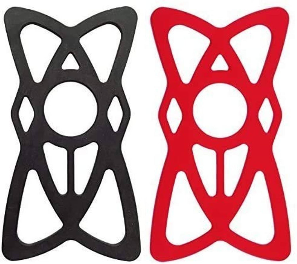 Silicone phone mount holder in black and red with X-shaped cutout design