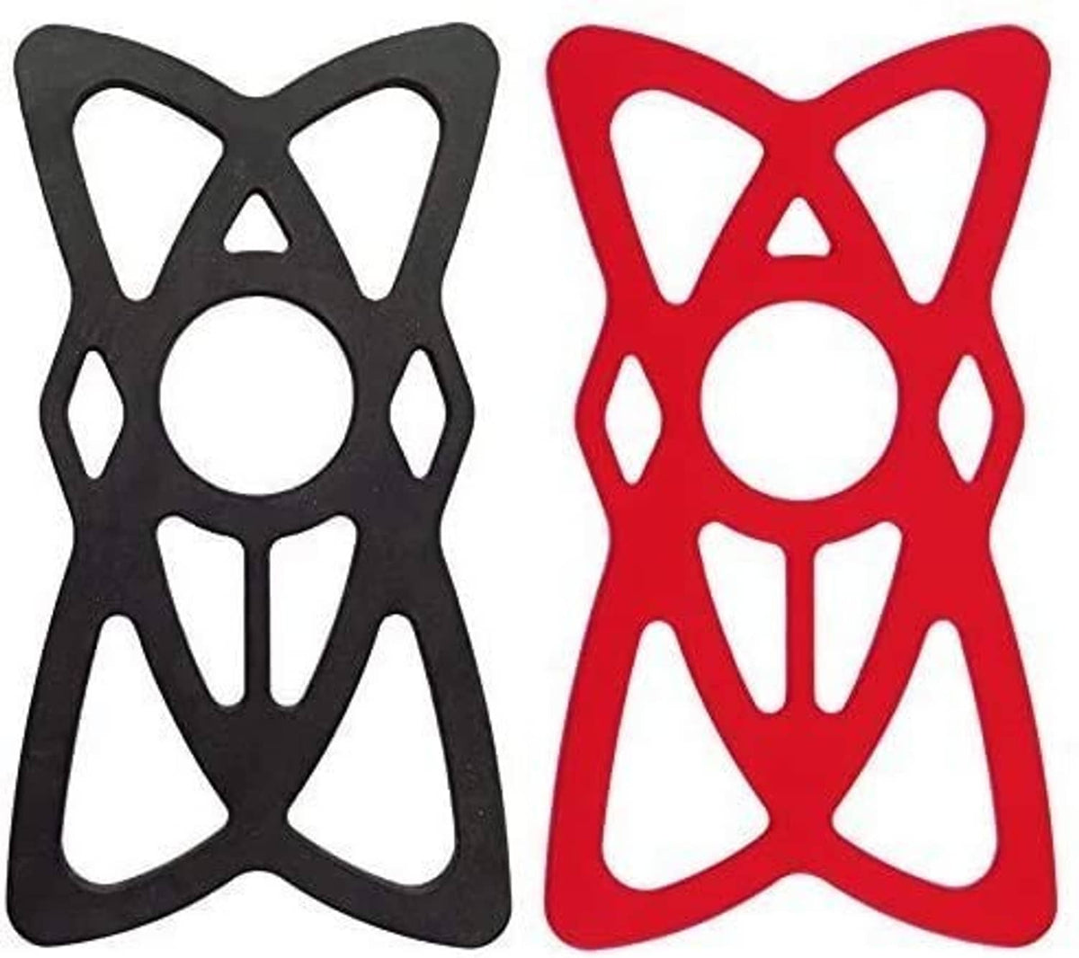 Silicone phone mount holder in black and red with X-shaped cutout design