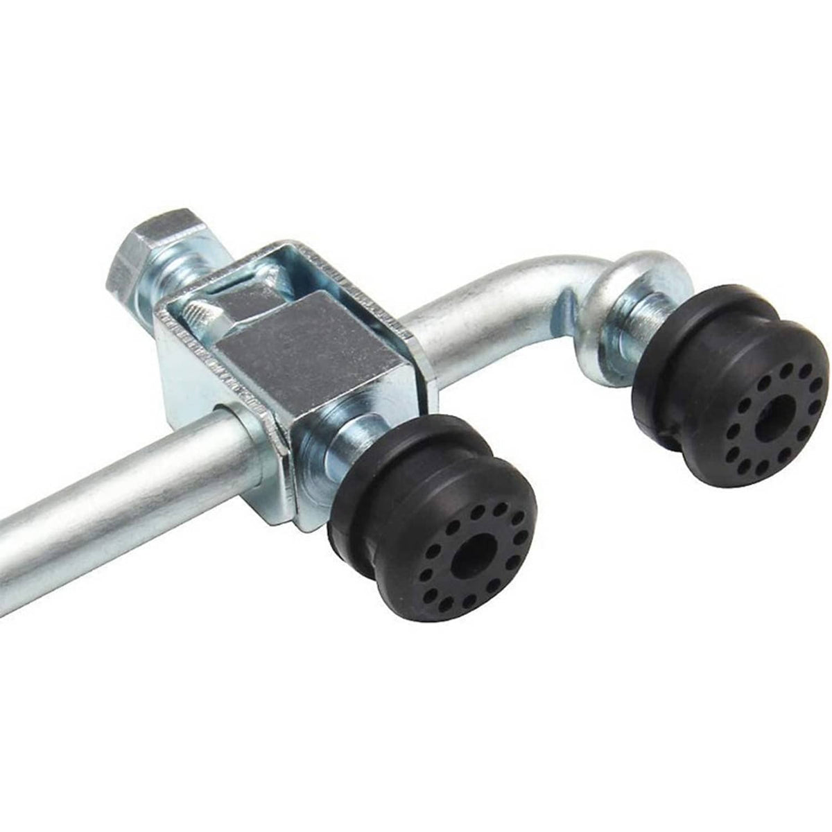 Transfer case shifter linkage with two black grommet bushings and bracket