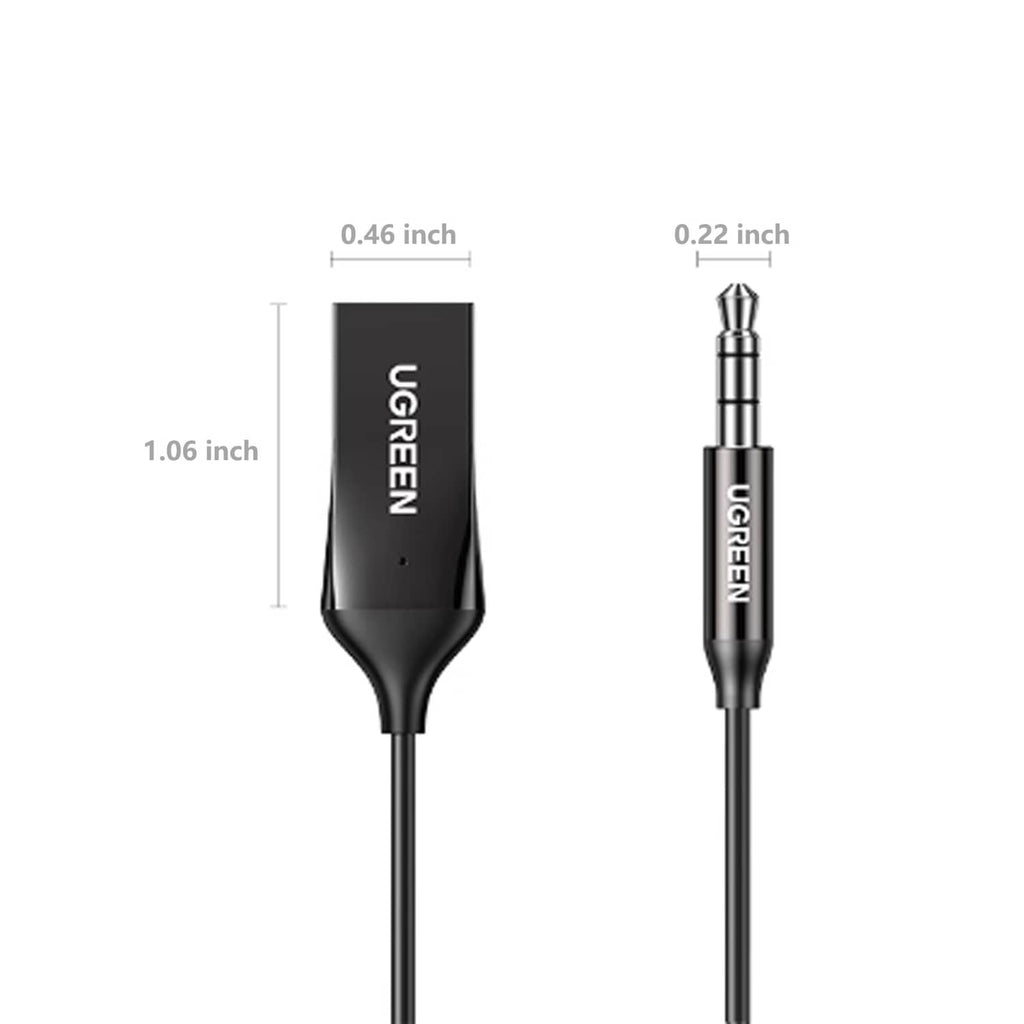 UGREEN Bluetooth aux receiver and 3.5mm plug size diagram, 2-piece set