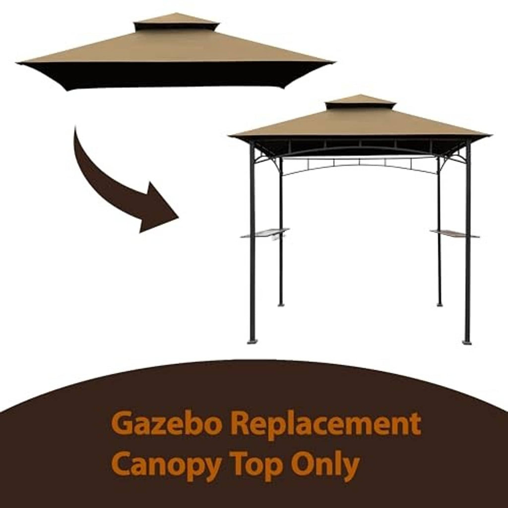 Khaki double-tier gazebo canopy top for replacement, shown with side profile