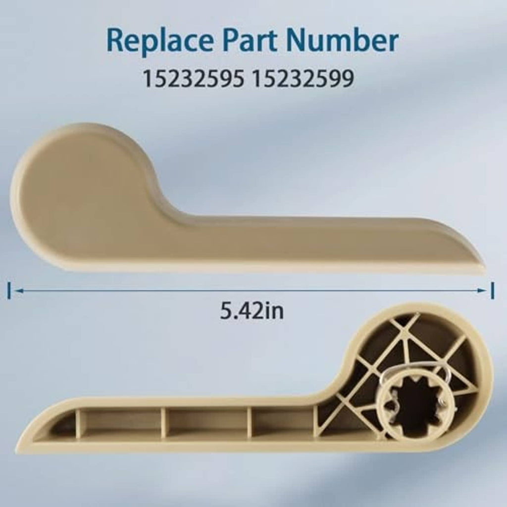 Beige seat recliner handle lever with part number and 5.42 in length measurement