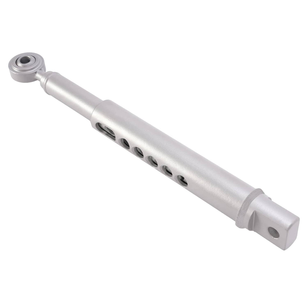 3-point lift link hitch stabilizer bar with center collar and multiple holes, silver metal