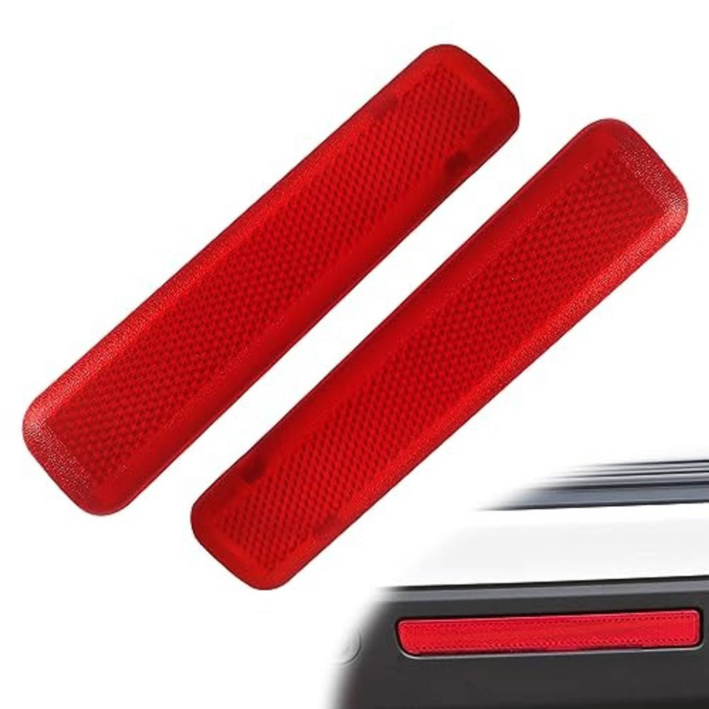 Pair of red rectangular door reflector panels with textured lens finish