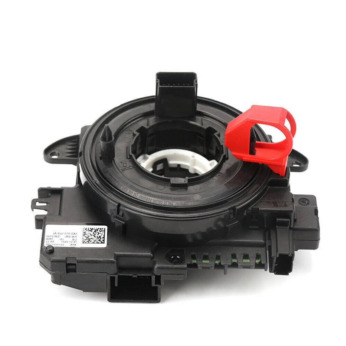 Black clock spring assembly with internal white ring and red handle-style latch