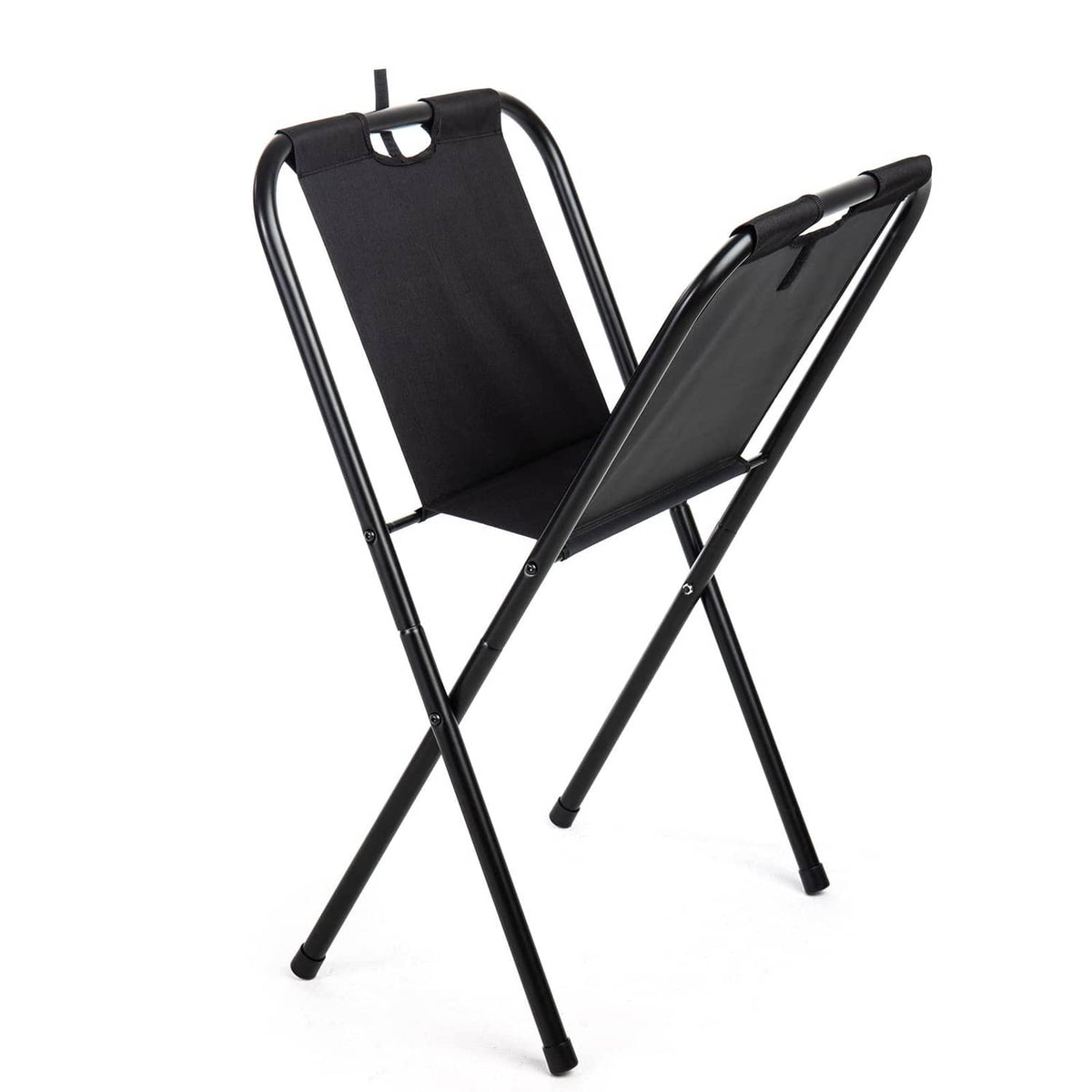 Black folding canvas print rack with two angled panels and carry handle